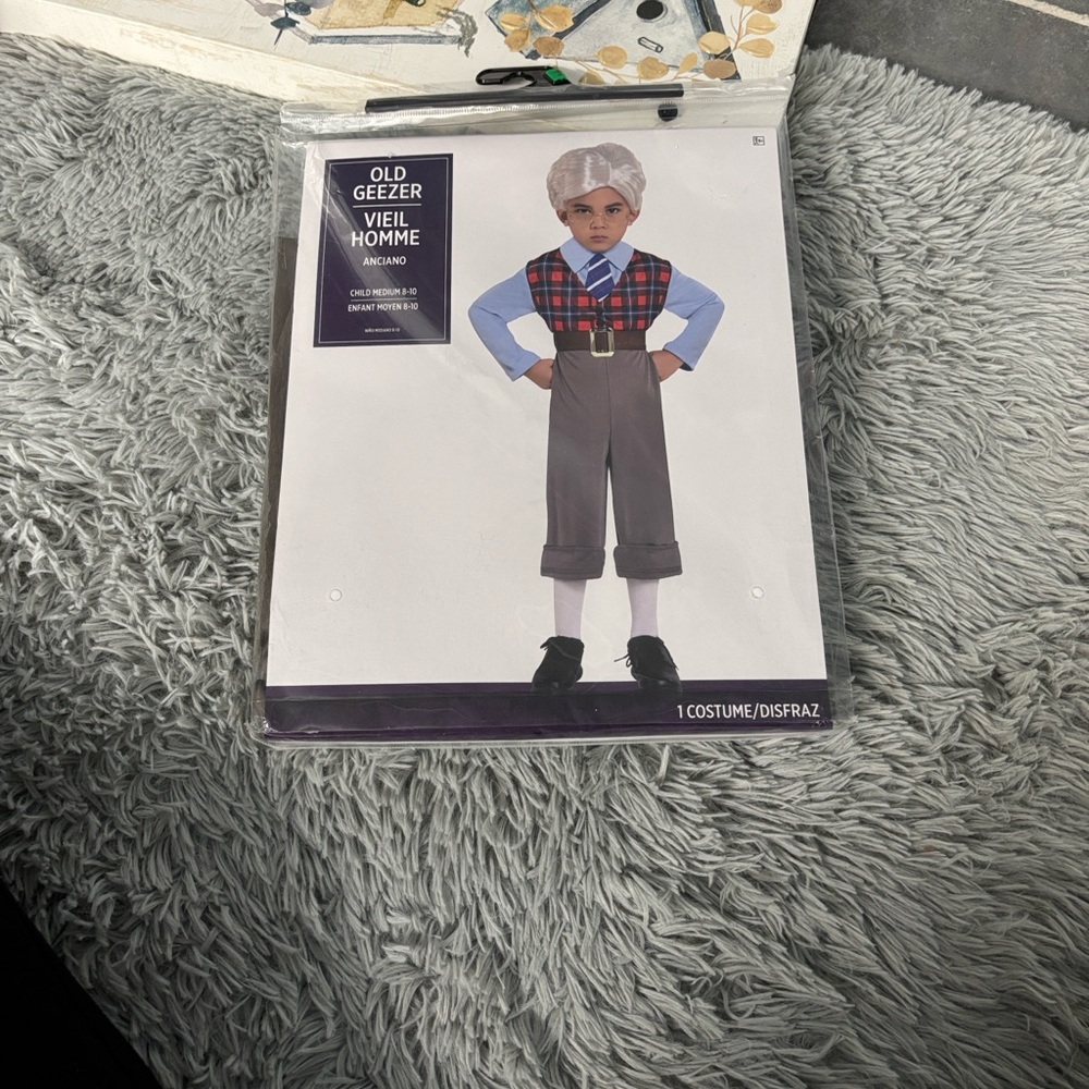 NWT NIP Plaid Vest Old Geezer 2 Piece Halloween Costume Kids Medium 8-10 Ages 6+